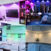 12er-Pack RGBWW-LED-Unterschrankleuchten, Farbwechsel-Puck-Lichter mit Fernbedienung für Küchenschrank, Regal, Vitrine, Leuchte, 20 statische Farben und 6 dynamische Modi, Fernbedienung